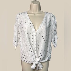 Abercrombie & Fitch Women’s White Black Polka Dot Button Up Blouse Front Tie M